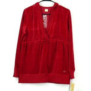 NWT Michael Kors Velour Hooded Sweatshirt Red Medium